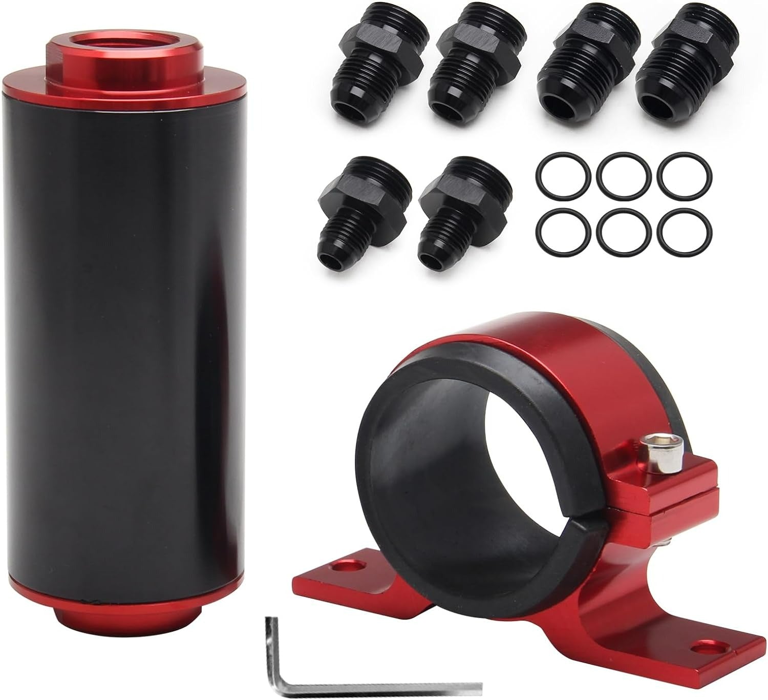 AUSO Universal Car Racing Black&Red 60 Micron In-Line Fuel Filter High Flow Aluminum Filter With AN6 AN8 AN10 Fitting Adapter - Foto 10
