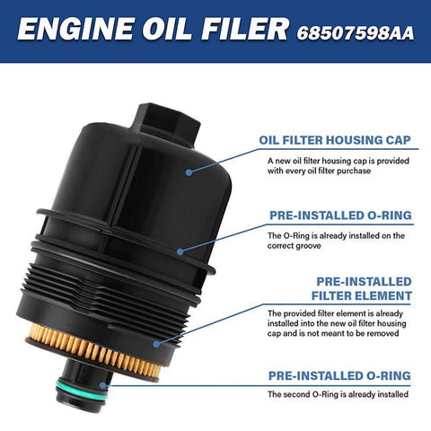 2Pcs New Engine Oil Filter For Ram 1500 Jeep Gladiator Wrangler JL 3.0L