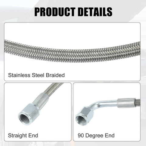 Turbo Oil Feed Line 48" Steel Braided 4AN 90 Degree Straight Hose