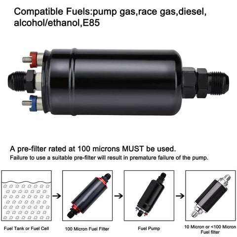 380LPH Inline External Electric High Pressure Fuel Pump w/ Mounting Bracket Kit