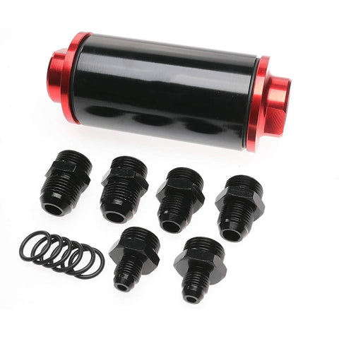 AUSO Universal Car Racing Black&Red 60 Micron In-Line Fuel Filter High Flow Aluminum Filter With AN6 AN8 AN10 Fitting Adapter - Foto 4