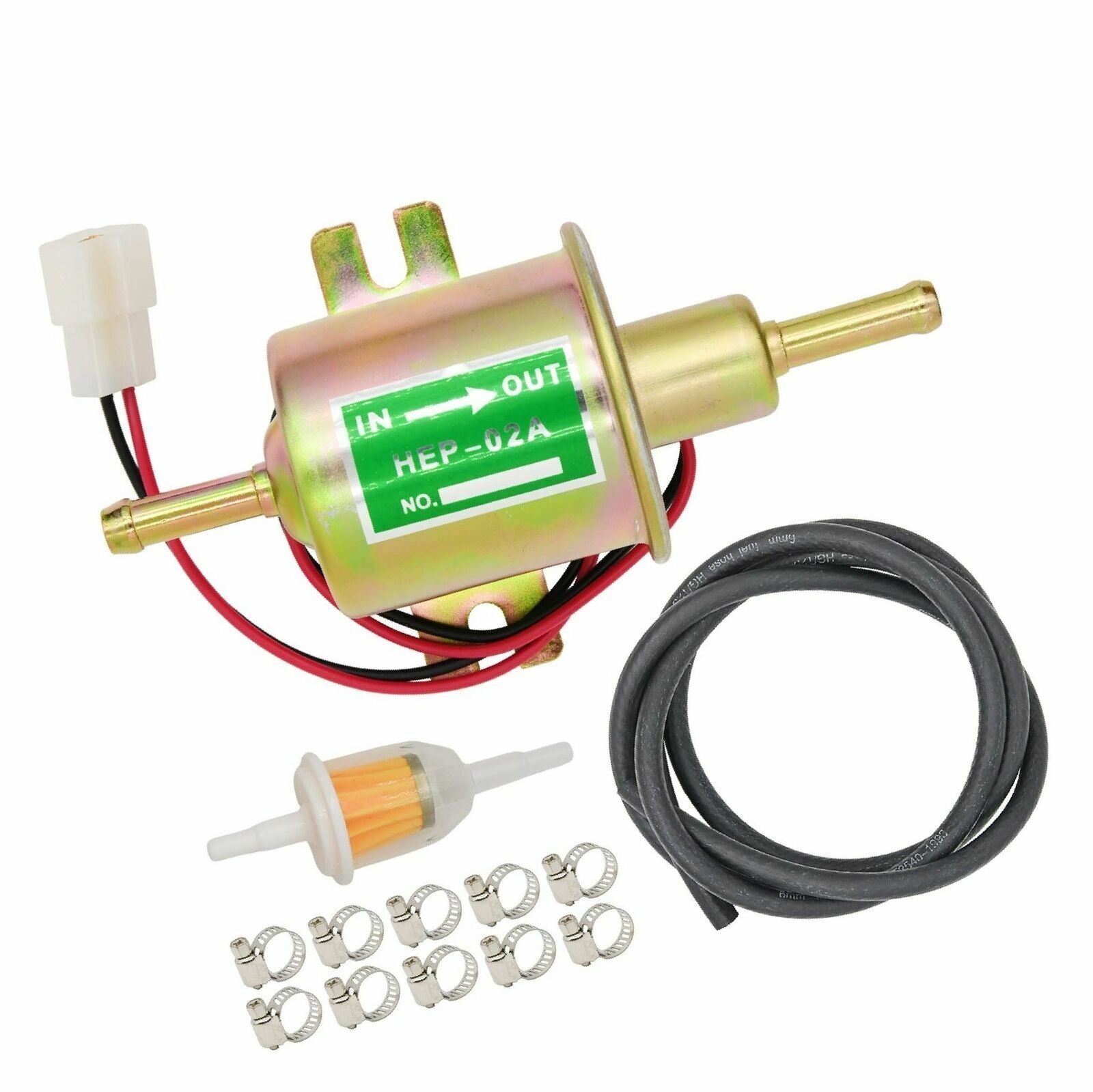 12V Universal 3-6PSI Gas Diesel Inline Low Pressure Electric Fuel Pump  HEP-02A - Gold / Pressure Electric Fuel Pump Kit