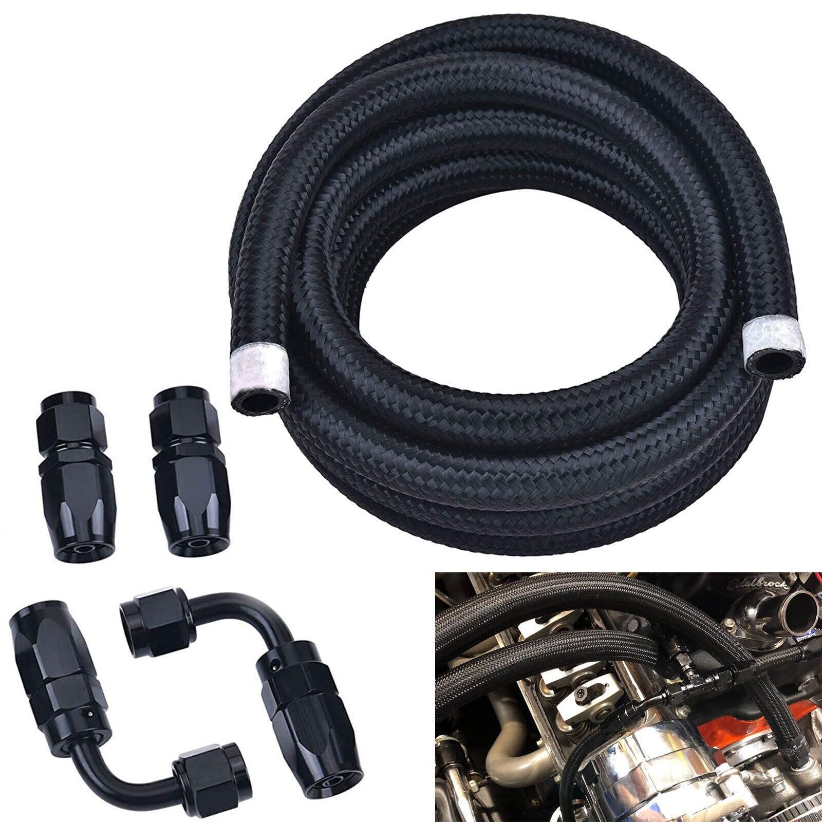 3/8 6AN 20FT Fuel Line Hose Kit, Stainless Steel Braided Fuel Line - Foto 3