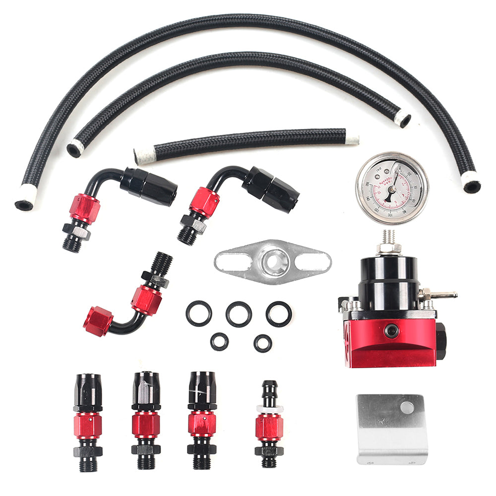 Universal Red Adjustable Fuel Pressure Regulator Kit Oil 0-100psi Gauge -6AN