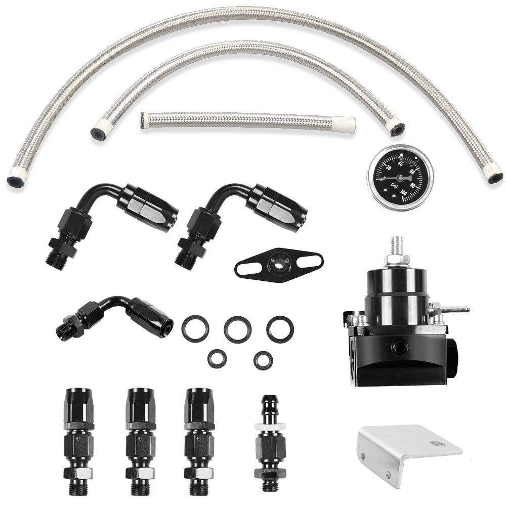 Universal Red Adjustable Fuel Pressure Regulator Kit Oil 0-100psi Gauge -6AN