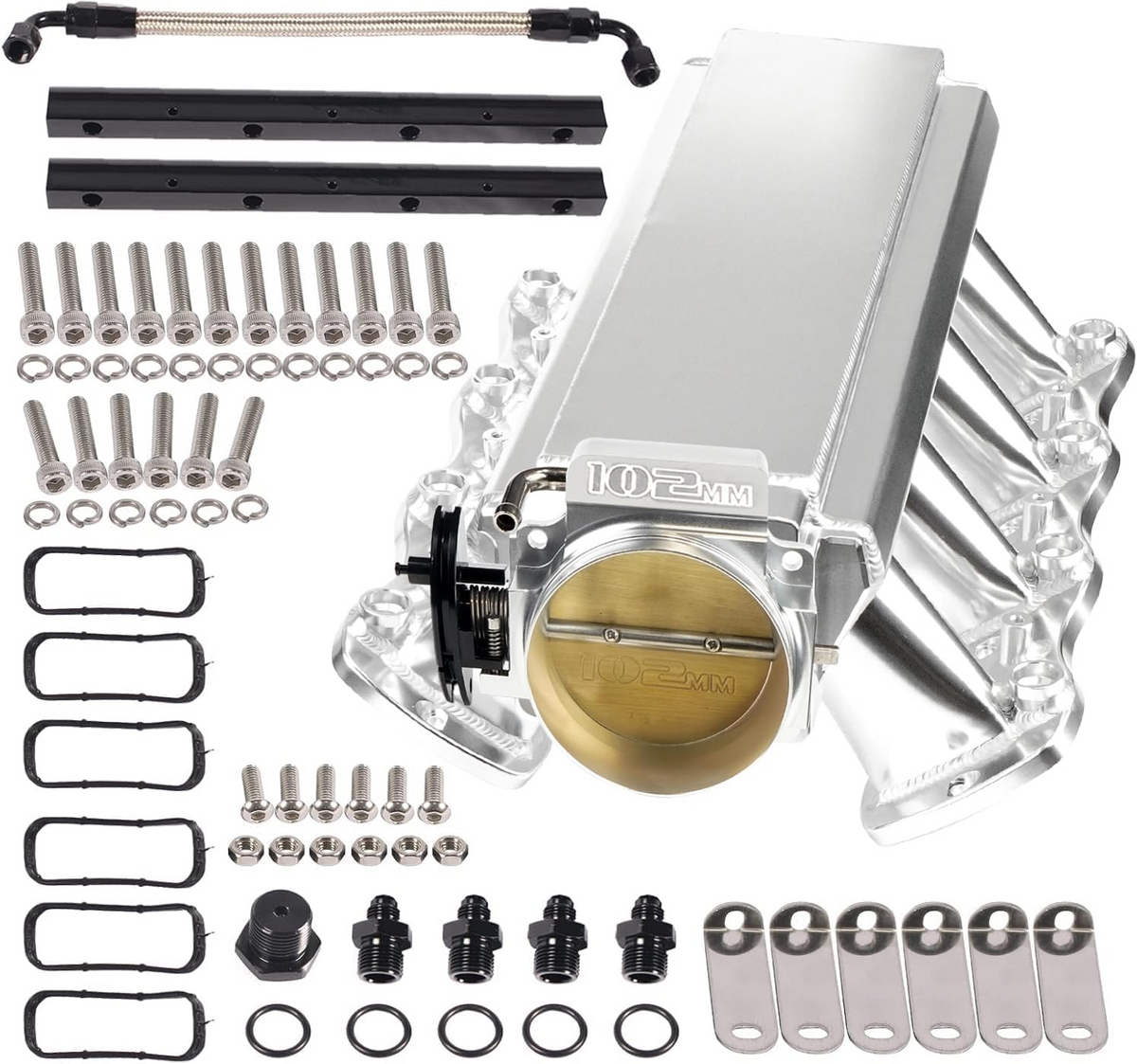 LS Intake Manifold with 102mm Throttle Body TPS IAC and Fuel Rails for Chevy 4.8 5.3 6.0 6.2 LS1 LS2 LS6 Aluminum Fabricated