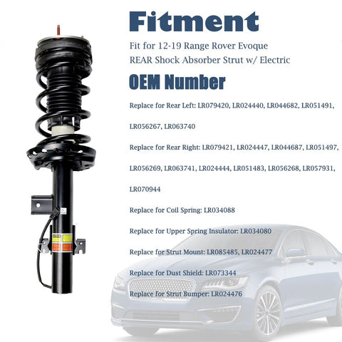 2pcs Fit for 12-19 Range Rover Evoque REAR Shock Absorber Strut w/ Electric
