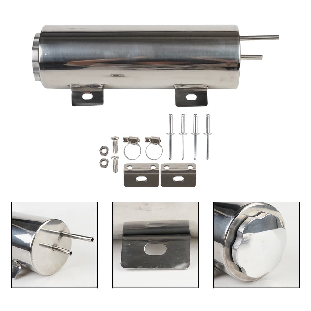 Polished Stainless Steel 20-24-32-50OZ Radiator Coolant Overflow Puke Tank Can