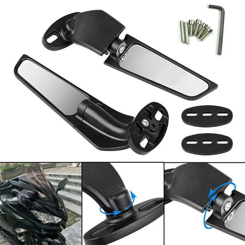 Black Adjustable Wing Fin Rearview Side Mirror For BMW S1000RR Yamaha Kawasaki