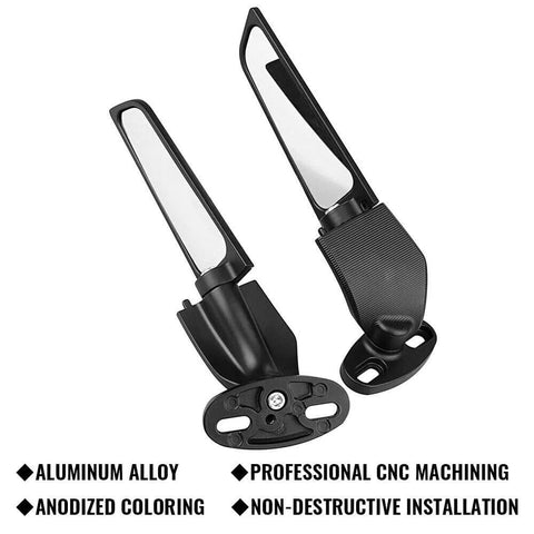 Black Adjustable Wing Fin Rearview Side Mirror For BMW S1000RR Yamaha Kawasaki