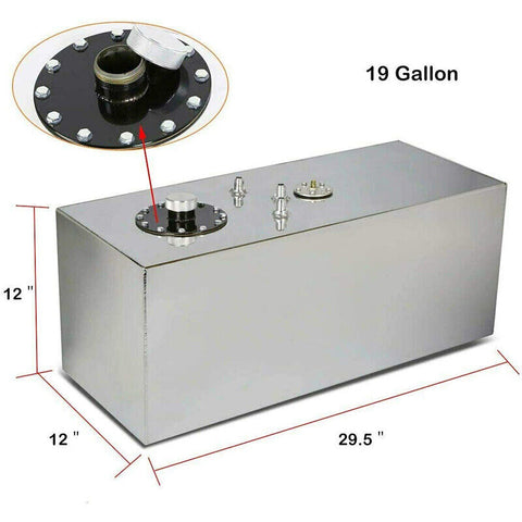 19 Gallon Aluminum Top Feed Fuel Cell Gas Tank+Cap+Level Sender 72L
