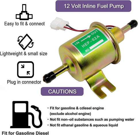 12V Universal 3-6PSI Gas Diesel Inline Low Pressure Electric Fuel Pump HEP-02A