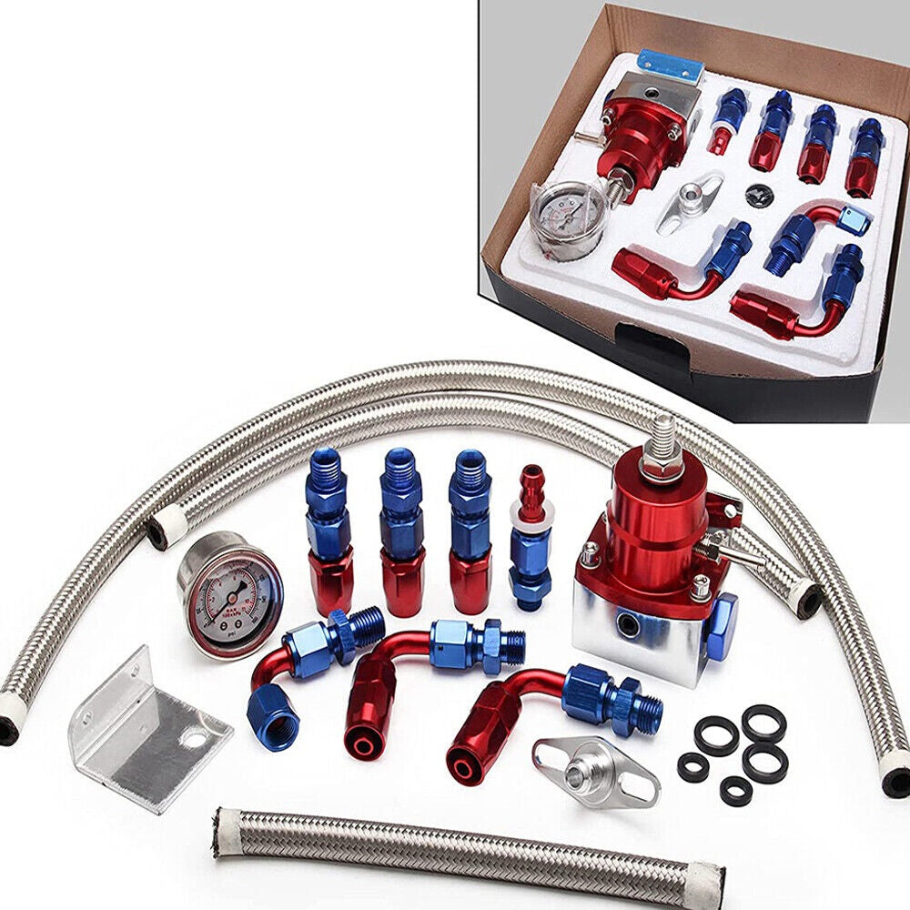 Universal Red Adjustable Fuel Pressure Regulator Kit Oil 0-100psi Gauge -6AN