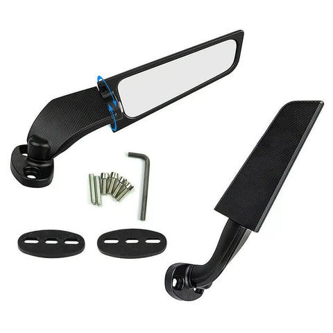 Black Adjustable Wing Fin Rearview Side Mirror For BMW S1000RR Yamaha Kawasaki