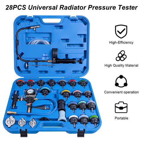 28 PCS Radiator Pressure Tester Vacuum Cooling System Filling Kit (Blue Box)