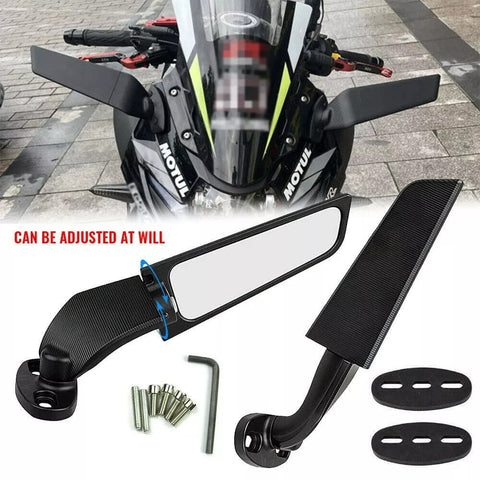 Black Adjustable Wing Fin Rearview Side Mirror For BMW S1000RR Yamaha Kawasaki