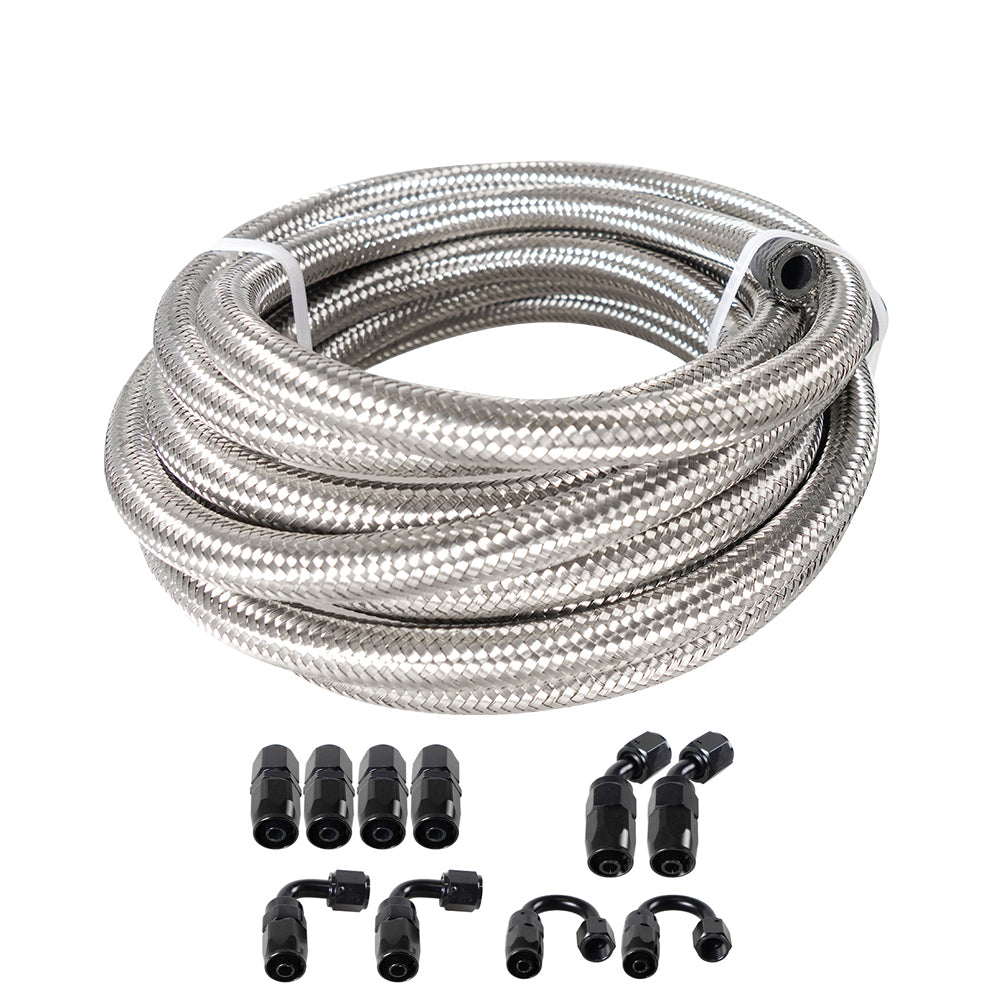 Unique Bargains 15 ft 6AN 3/8 Universal Braided Stainless Steel CPE Oil Fuel Gas Line Hose