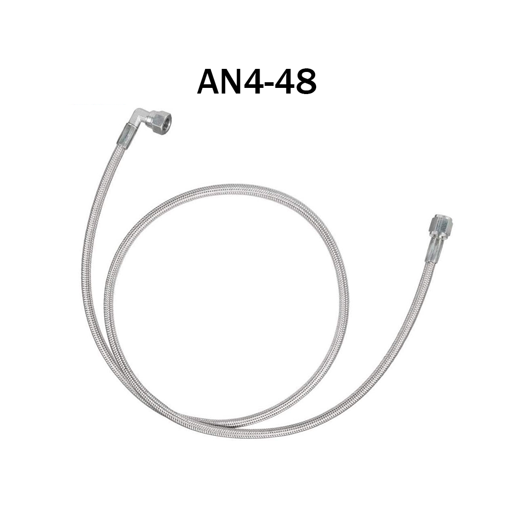 Turbo Oil Feed Line 48" Steel Braided 4AN 90 Degree Straight Hose