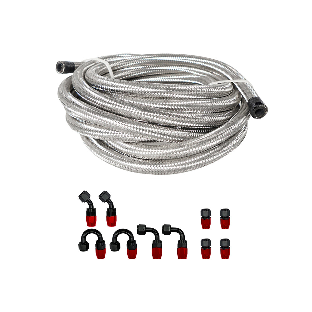 Unique Bargains Car Braided 10ft 1/4 Fuel Line with AN4 End Fitting for CPE Oil Gas Hose