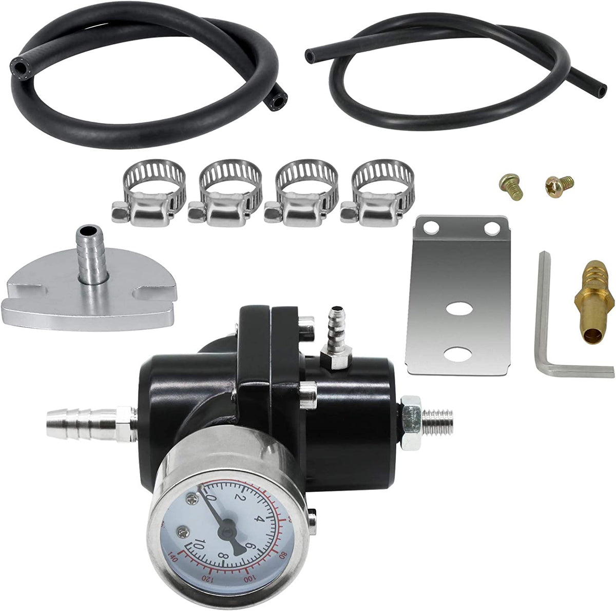Adjustable Fuel Pressure Regulator With Gauge Hose 0-140 PSI Universal 6AN FPR Kit Aluminum Red